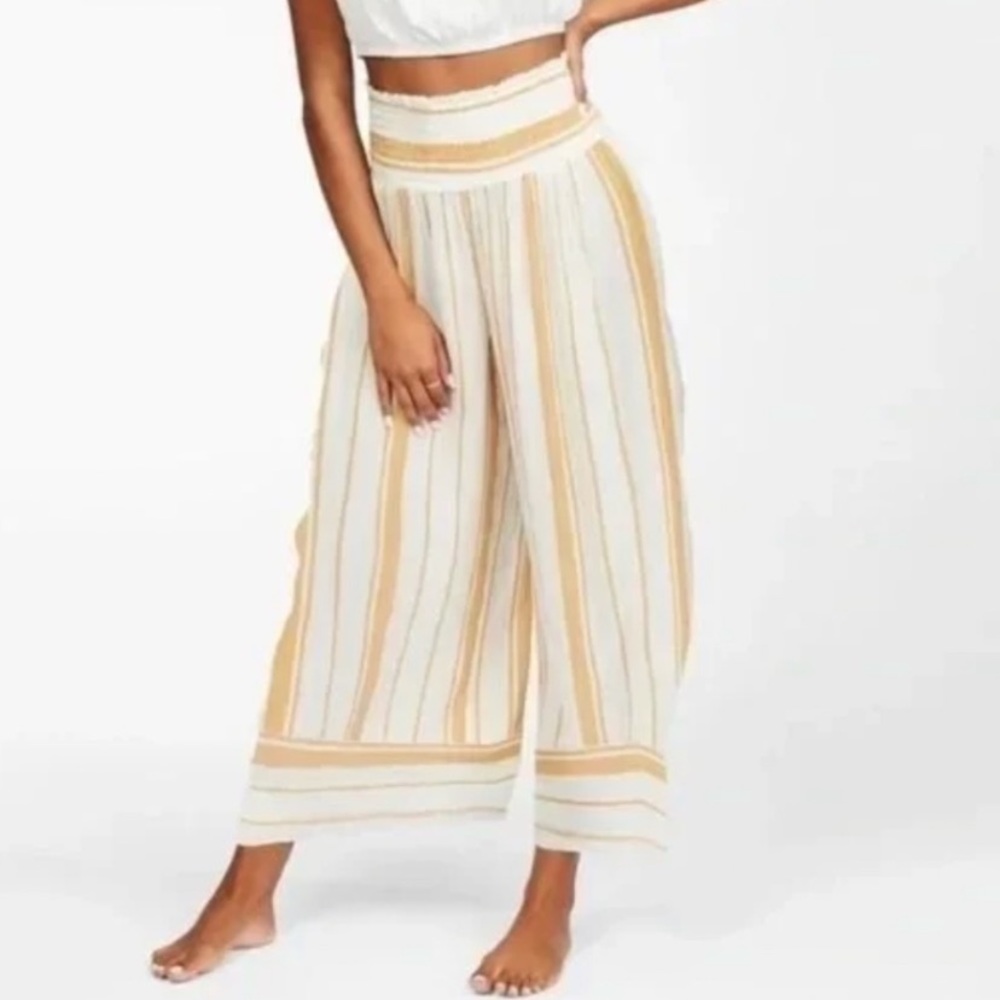 NWT Billabong All Lined Up Wide Leg Smocked Gauzy Beach Pants Sunflower Stripe M